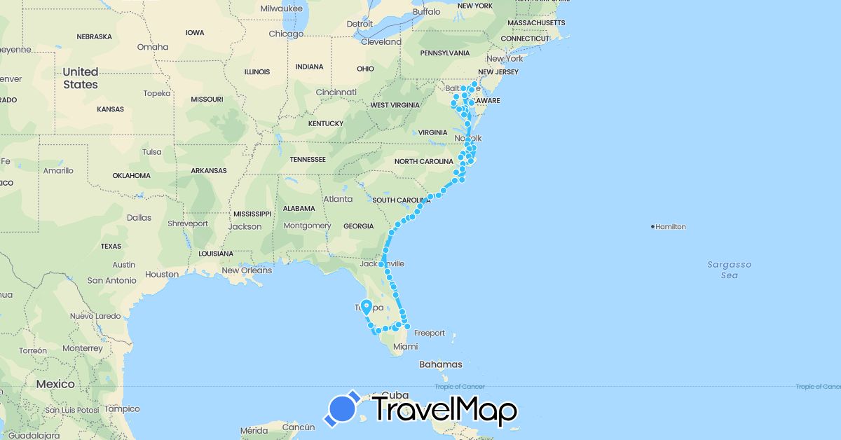 TravelMap itinerary: boat in United States (North America)