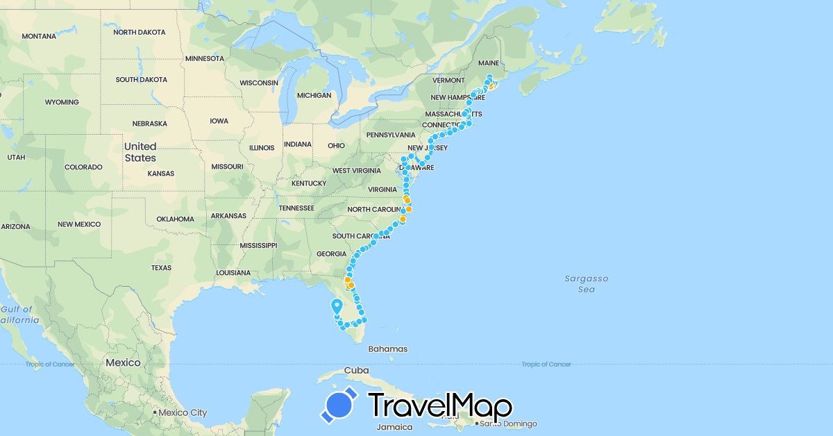 TravelMap itinerary: boat, boating in United States (North America)